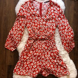Zara daisy floral long puffy sleeves red romper